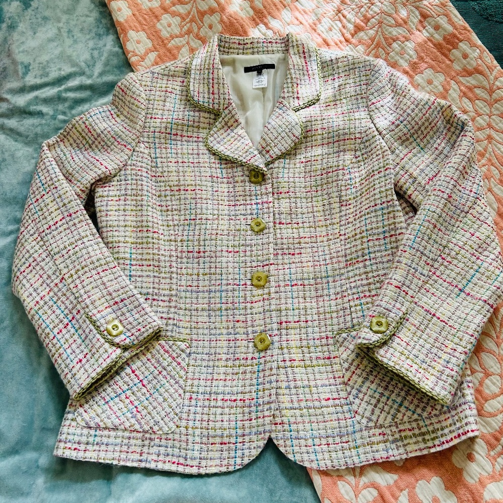 Vintage Henry Lee multi-colored tweed blazer! Size 14!